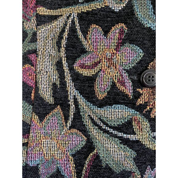 Retro Floral Jacket XL Black Tapestry Woven Botanical Classic Boho Artsy 70s - Picture 8 of 14
